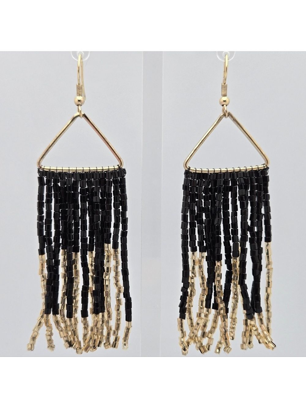 Ink + Alloy Handmade Black and Gold Fringe Beads Designer Earrings 3.5''